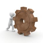 Generic 3D Figure Pushing Giant Wooden Gear
