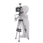 Generic 3d Figure shooting a picture with a camera on the tripod