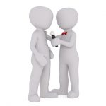 Two generic figures, one holding a microphone for the other