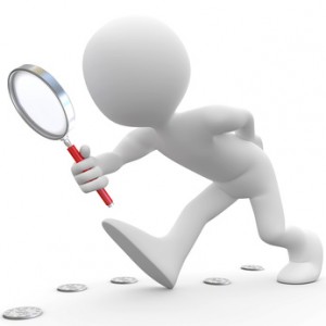 Generic 3D Figure Holding Magnifying Glass to Follow Footprints