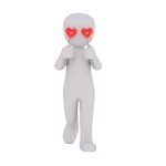 Generic 3D modeled person holding hearts to eyes